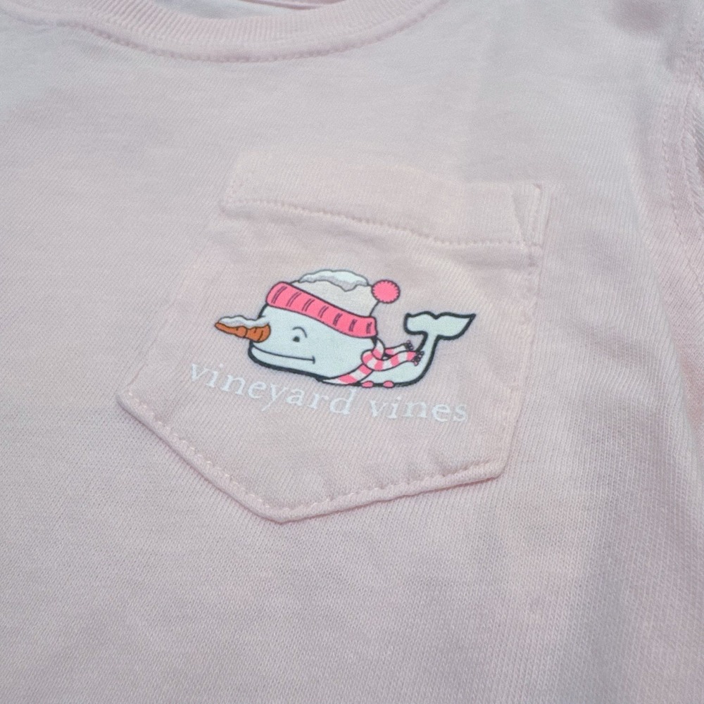 Vineyard Vines Toddler Girls Pink Long Sleeve Pocket T-Shirt Size 2T Snowman - Picture 3 of 5